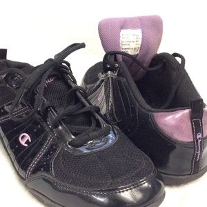 Champion shiny black/purple leather upper sneakers